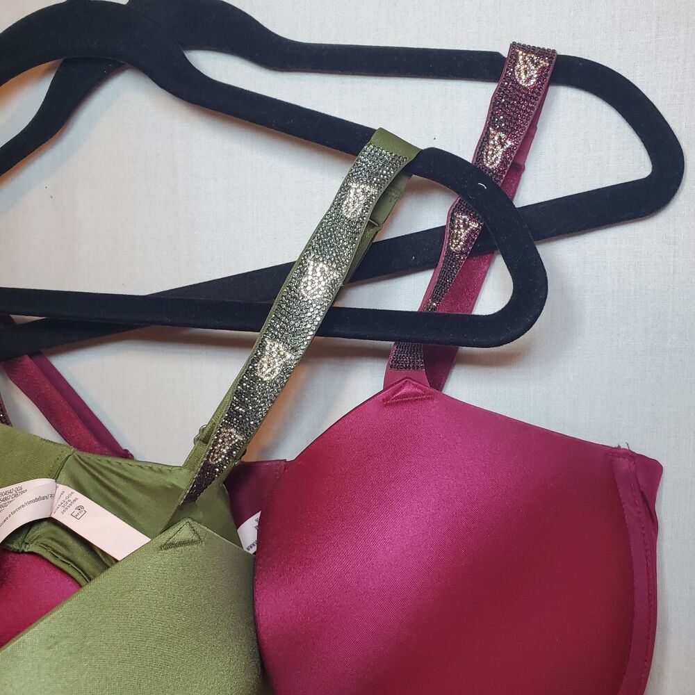 Victoria's Secret Very Sexy Shine Push Up Bra Sz 36DDD Set Of 2 Bling Rhinestone